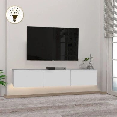 Damla Megapap melamine wall TV cabinet with LED lighting in white color 180x29.5x29.5cm.