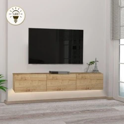 Έπιπλο τηλεόρασης επιτοίχιο Damla Megapap με LED χρώμα sapphire oak 180x29,5x29,5εκ.
