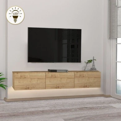 Damla Megapap melamine wall TV cabinet with LED lighting in sapphire oak color 180x29.5x29.5cm.