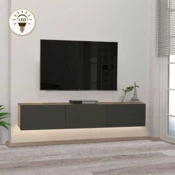Damla Megapap melamine wall TV cabinet with LED lighting in sapphire oak - antracite color 180x29.5x29.5cm.