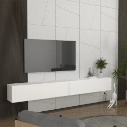Espanse Megapap melamine wall TV furniture in white color 241.8x31.7x30cm.