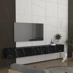 Espanse Megapap melamine wall TV furniture in black marble effect color 241.8x31.7x30cm.