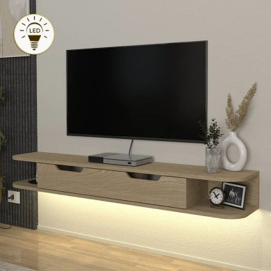 Noland Megapap  melamine wall TV stand with LED lighting in rota oak color 150x35x19.2cm.