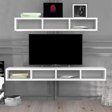 Wall TV furniture Oliver Megapap made of melamine color white 97,2x30x15cm.