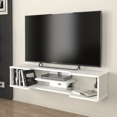 Perry Megapap melamine wall TV furniture in white color 120x29.6x25.6cm.