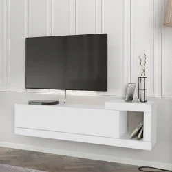 Volare Megapap melamine wall TV cabinet  in white color 150x29,6x38,6cm.