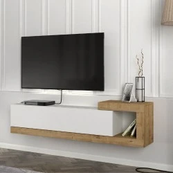 Volare Megapap melamine wall TV cabinet  in white - sapphire oak color 150x29,6x38,6cm.