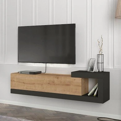 Volare Megapap melamine wall TV cabinet  in sapphire oak - anthracite color 150x29,6x38,6cm.