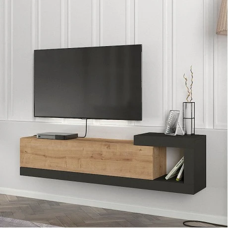 Volare Megapap melamine wall TV cabinet  in sapphire oak - anthracite color 150x29,6x38,6cm.