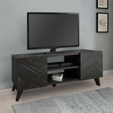 Evelyn Megapap melamine TV stand in black marble effect color 140x35x46cm.