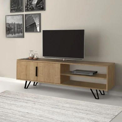 Foot Megapap melamine TV furniture in sonoma color 160x35x49cm.