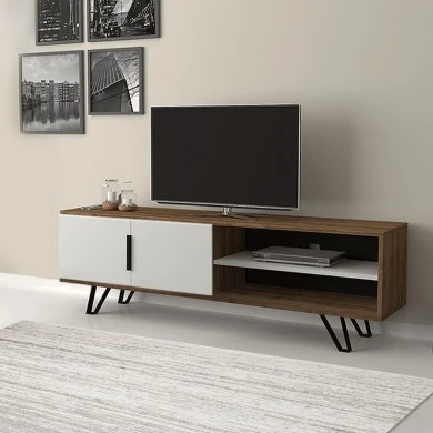 Foot Megapap melamine TV furniture in walnut - white color 160x35x49cm.