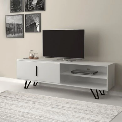Foot Megapap melamine TV furniture in white color 160x35x49cm.