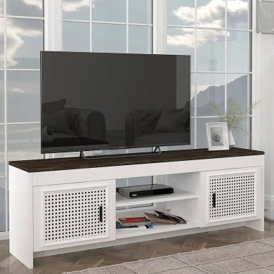Galatea Megapap melamine tv stand in white - black rebab color 150x35x49cm.
