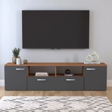 Girit Megapap melamine tv furniture in walnut - anthracite color 181.3x41x46.2cm.