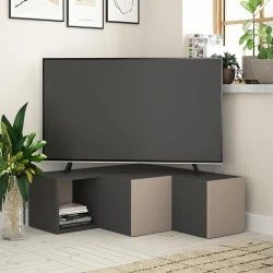 Compact Megapap corner melamine TV furniture in anthracite - light mocha color 94,2x90,6x31,4cm.