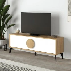 Gora Megapap melamine TV stand in sapphire oak - white 140x35,6x51cm.