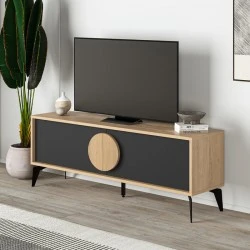 Gora Megapap melamine TV stand in sapphire oak - silky black 140x35,6x51cm.