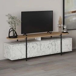Hanley Megapap melamine TV furniture in white marble effect color 160x35,6x48cm.