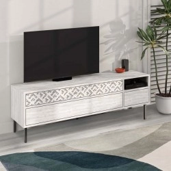 Έπιπλο τηλεόρασης Heaton Megapap χρώμα λευκό αντικέ 144,6x35,6x48,4εκ.