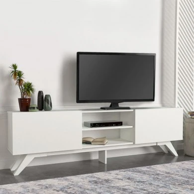 Jarvis Megapap melamine tv stand in white color 180x31,3x58cm.