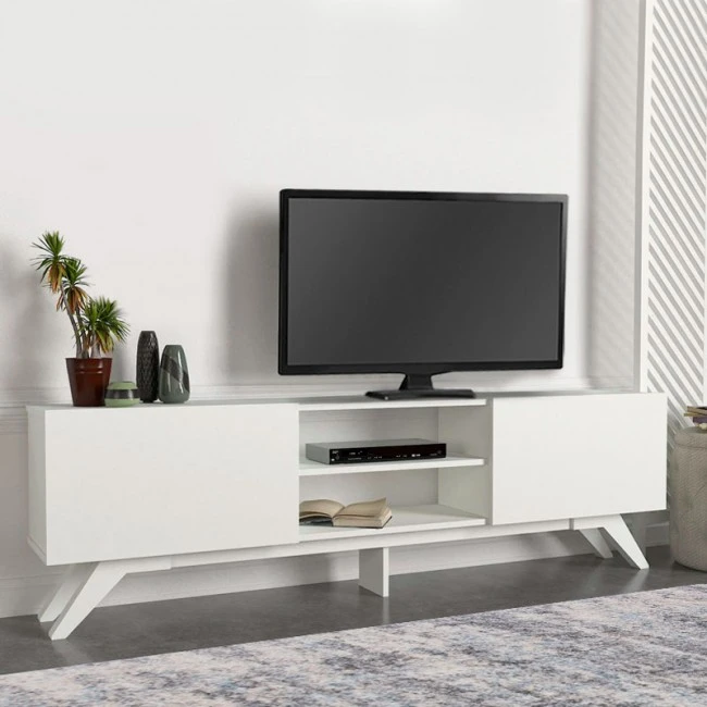 Jarvis Megapap melamine tv stand in white color 180x31,3x58cm.