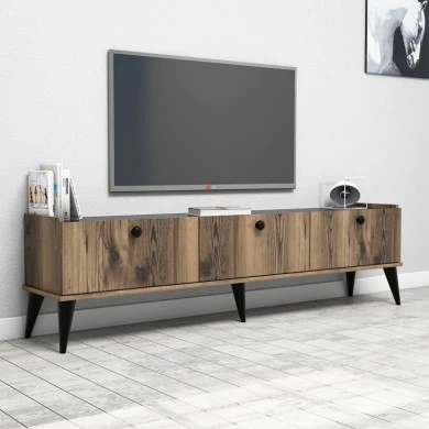 Lidya Megapap melamine tv furniture in walnut - black marble effect color 180x35x49cm.
