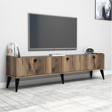 Lidya Megapap melamine tv furniture in walnut - black marble effect color 180x35x49cm.