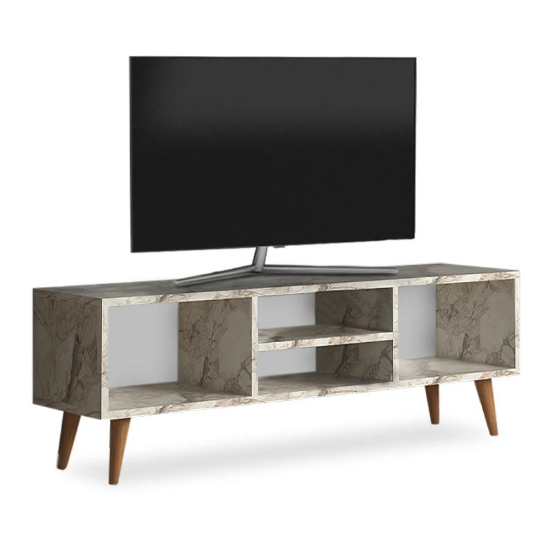 Loren Megapap melamine TV furniture in white marble effect color 120x30x40cm.