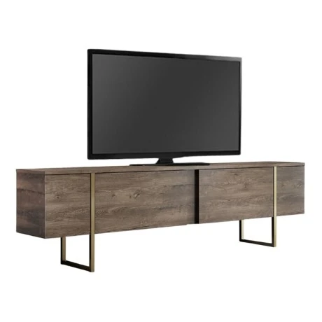 Luxe Megapap melamine TV furniture in walnut - gold color 180x30x50cm.