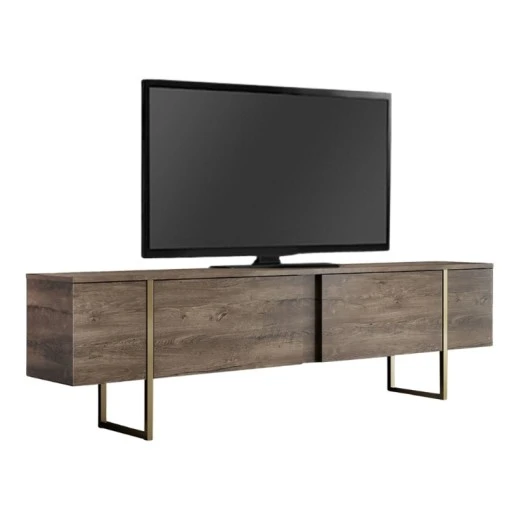 Έπιπλο τηλεόρασης Luxe Megapap χρώμα καρυδί - χρυσό 180x30x50εκ.