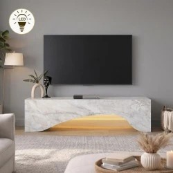 Έπιπλο τηλεόρασης Mara Megapap με LED χρώμα λευκό εφέ μαρμάρου 150x31,4x40εκ.
