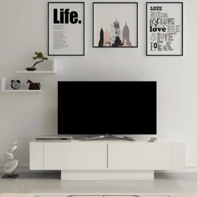 Matera Megapap melamine TV furniture in white color 150x31.5x41.6cm.