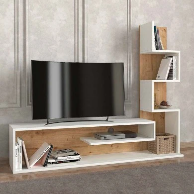 Metehan Megapap melamine TV stand in white - sapphire oak color 149,5x29x120cm.