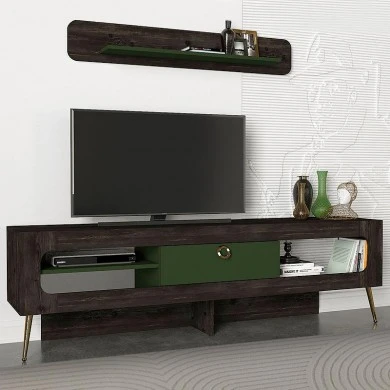 Miladra Megapap melamine TV stand in black rebab- olive color 180x31x55cm.