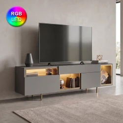 Έπιπλο τηλεόρασης Norm Megapap με Led Rgb χρώμα ανθρακί - χρυσό 180x32x55εκ.
