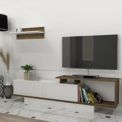 Novara Megapap melamine TV stand in white - walnut color 180x29,6x45cm.