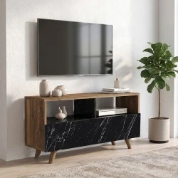 Novela Megapap melamine TV stand in walnut - black marble effect color 90x29,5x50cm. Novela Megapap melamine TV stand in walnut - black marble effect color 90x29,5x50cm.