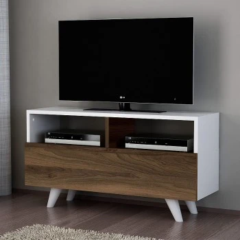Novela Megapap melamine TV stand in white - walnut color 90x29,5x50cm.