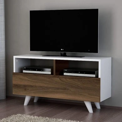 Novela Megapap melamine TV stand in white - walnut color 90x29,5x50cm.