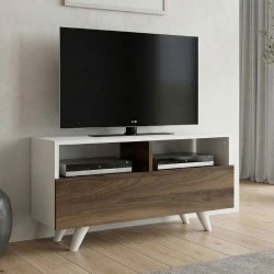 Novela Megapap melamine TV stand in white - walnut color 90x29,5x50cm. Novela Megapap melamine TV stand in white - walnut color 90x29,5x50cm.