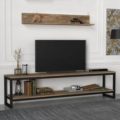 Palencia Megapap melamine TV stand in vintage patik - black color 180x35x45cm.