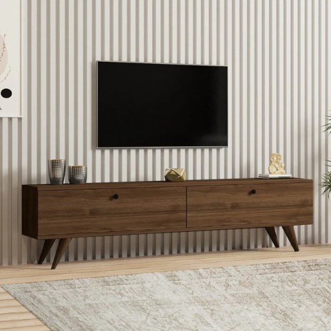 Paris Megapap melamine TV stand in walnut color 160x25x35cm.
