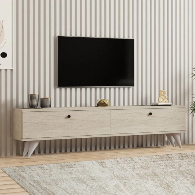 Paris Megapap melamine TV stand in travertine color 160x25x35cm.