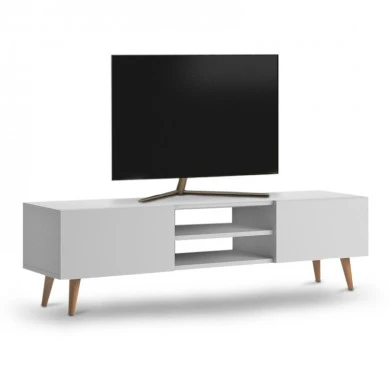 Plane Megapap melamine TV furniture in white color 150x32x46cm.