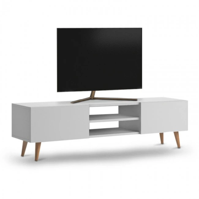 Plane Megapap melamine TV furniture in white color 150x32x46cm.
