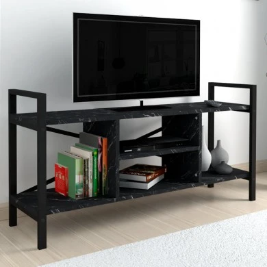 Santana Megapap metal - melamine TV stand in black marble effect color 120x35x61cm.
