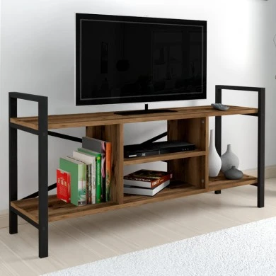 Santana Megapap metal - melamine TV stand in black - smoked walnut color 120x35x61cm.
