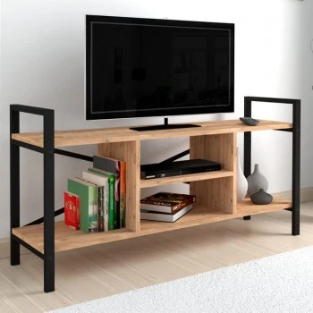 Santana Megapap metal - melamine TV stand in black - pine oak color 120x35x61cm.
