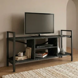 Santana Megapap metal - melamine TV stand in black marble effect color 120x35x61cm.